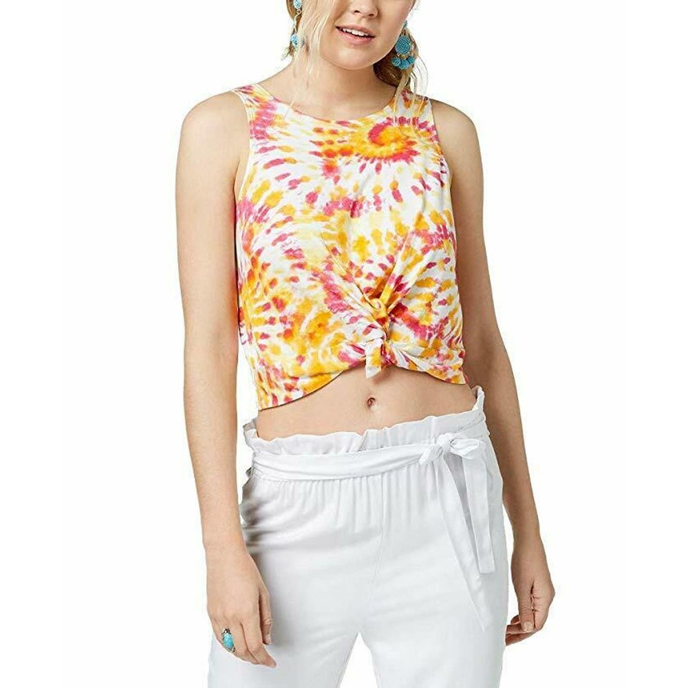 The Edit By Seventeen Womens Crop Top Juniors Printed Knot-Front Tie Dye L NWT
